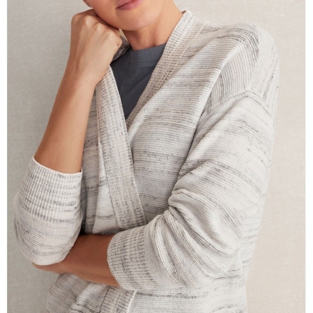 Haven‎ Well Within Gray Blue White Organic Cotton Spacedye Open Cardigan Size L